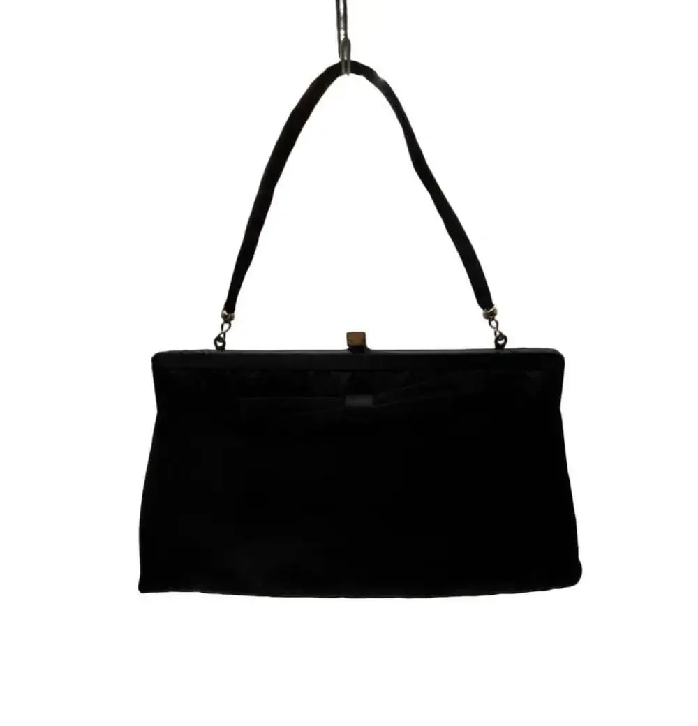 Vintage HL USA Black Satin Evening Clutch Purse with Bow